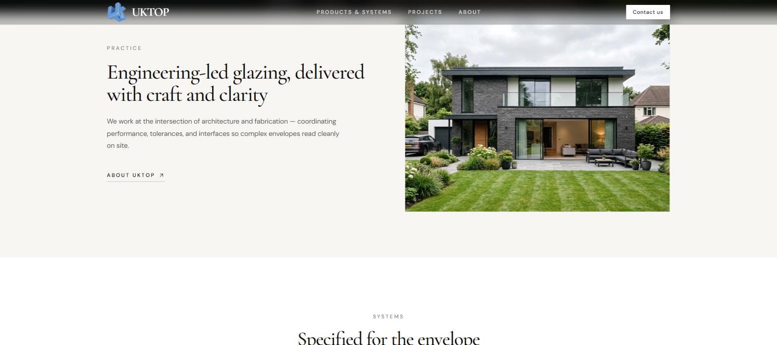 UKTOP Façade & Glazing — screenshot of the finished work